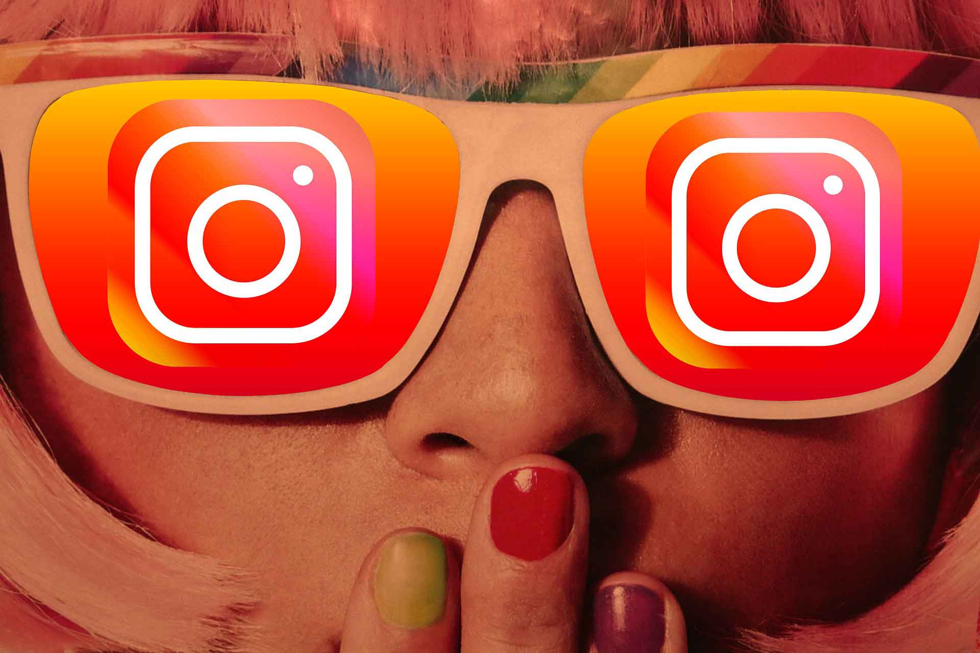 woman wearing sunglasses with Instagram logos on them