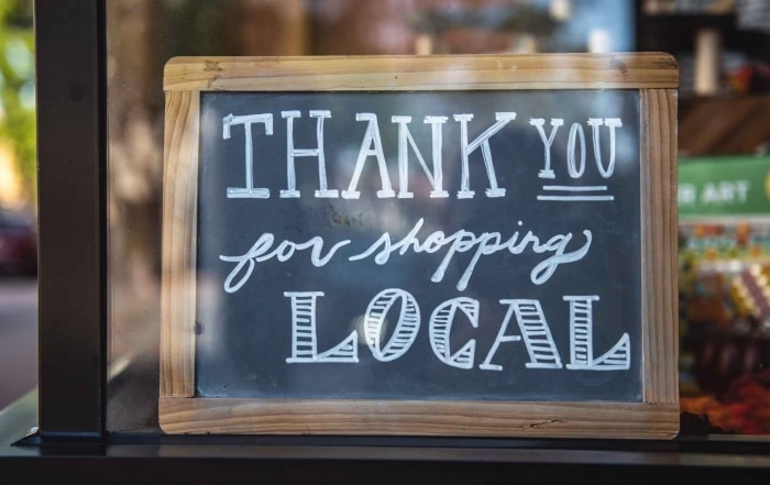 sign saying thank you for shopping local